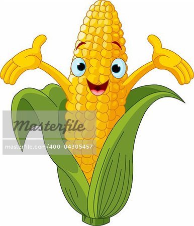 Illustration of a Sweet Corn Character Presenting Something