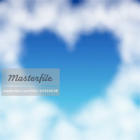 Heart shaped cloud in the blue sky. Valentine`s day illustration