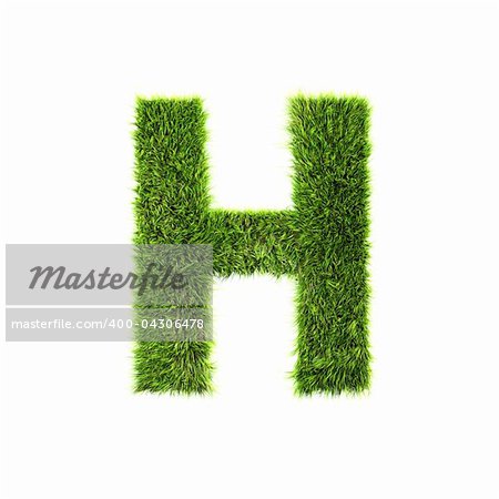 3d grass letter isolated on white background - H