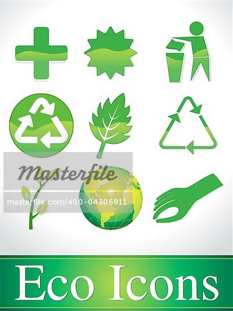 abstract green glossy eco icons vector illustration