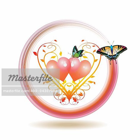 Valentine's day icon, illustration with hearts and butterflies