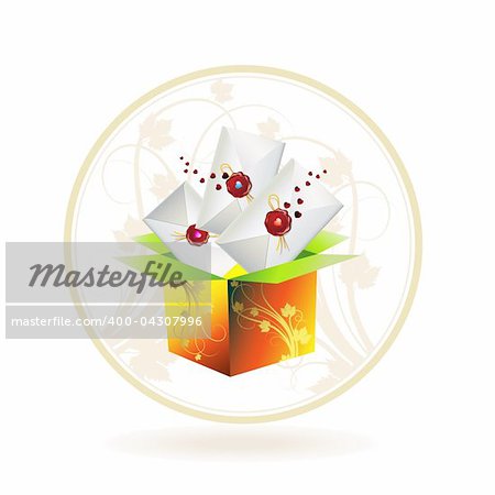 Mail icon for Valentine's day, illustration with box and envelopes