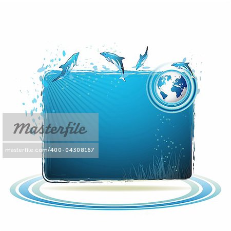 Blue Earth background with dolphins