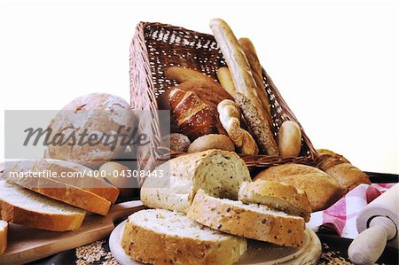fresh healthy natural  bread food group in studio on table