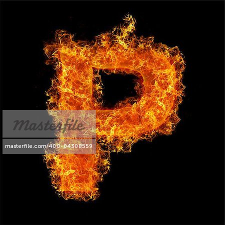 Fire letter P on a black background