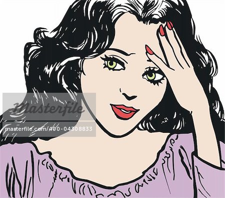 face of a beautiful woman, drawn with old comic style