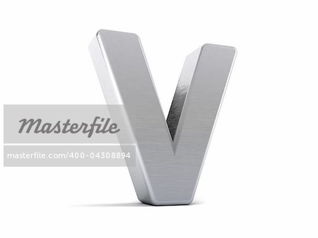 Letter V as a brushed metal 3D object