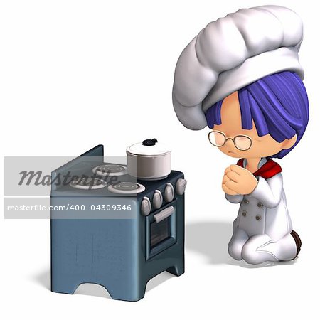 cute and funny cartoon cook. 3D rendering with clipping path and shadow over white