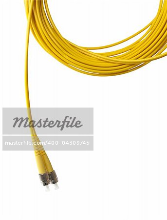 Optical single mode FC patch cord isolated on white.