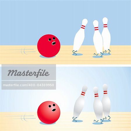Illustration of a bowling ball, which catches up with runaway bowling