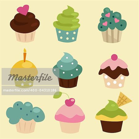 Colorful cupcake set , vector illustration