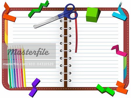 Vector - Organizer with pencils, scissors and paper pieces set