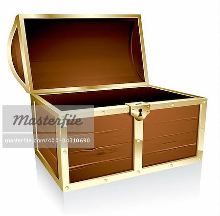 Illustration of a wooden treasure chest with nothing in it