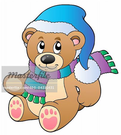 Cute teddy bear in winter clothes - vector illustration.