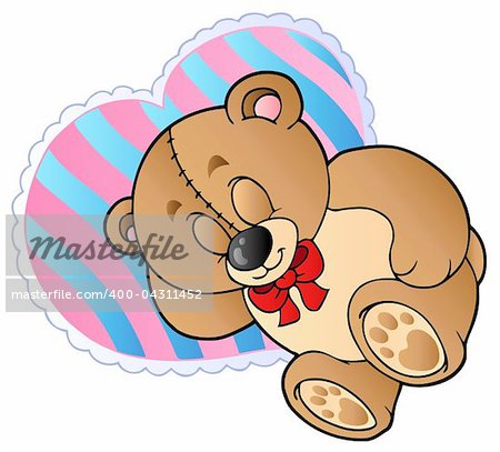 Teddy-Bär auf Herz geformten Kissen - Vektor-Illustration.