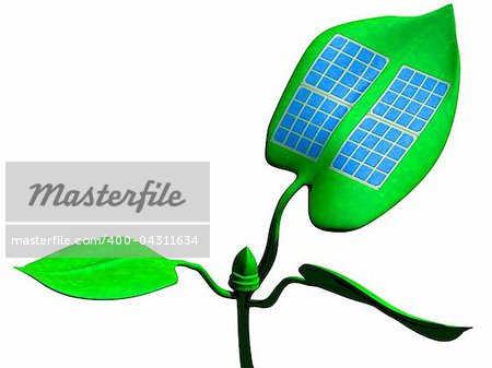 Illustration of a solar panel attached to a green leaf