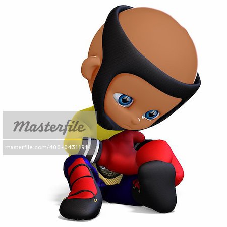 cute and funny childish cartoon boxer. 3D rendering with clipping path and shadow over white