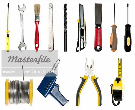 Collage of isolated different hand tools