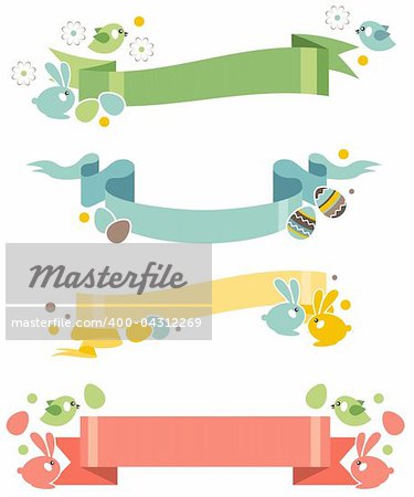 Four floral easter banners with eggs and rabbits