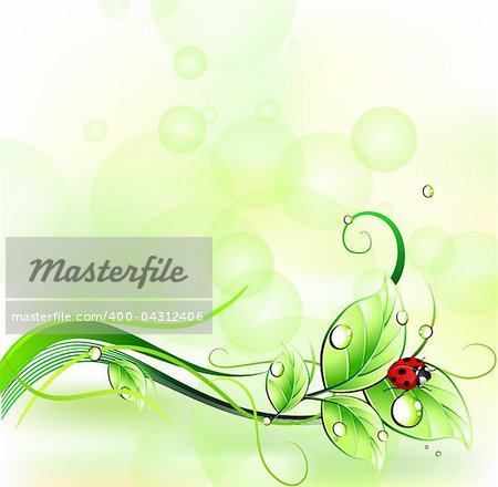 Blur abstract background with ladybug. Vector illustration