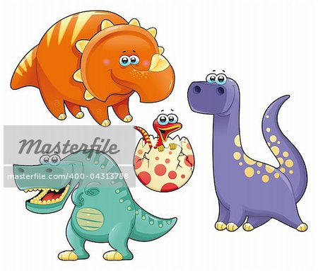 Group of funny dinosaurs. Cartoon and vector isolated characters.