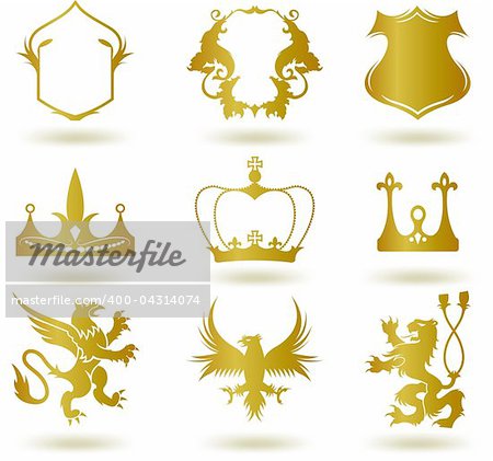 Set heraldic gold elements. Vector art illustration