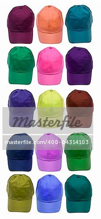Colorful Baseball Caps Isolated on White with a Clipping Path.