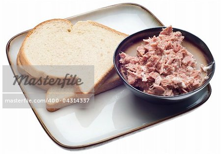 Tuna Salad Lunch with Bread Isolated on White with a Clipping Path.