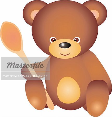 teddy bear with spoon. Isolated on white background. Vector