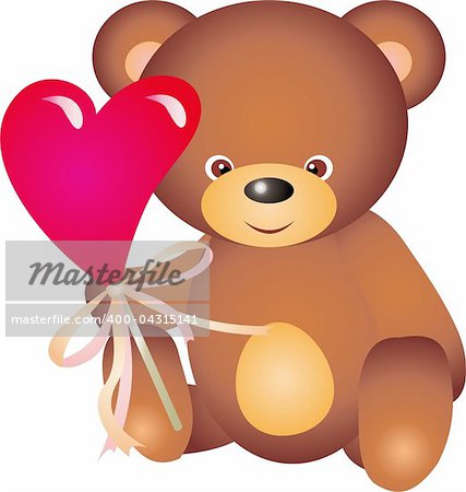 teddy bear with Heart. Isolated on white background. Vector