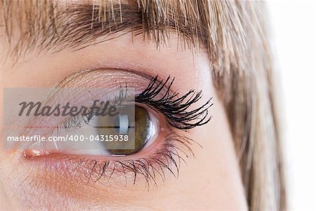 Eye of dreaming woman on white background