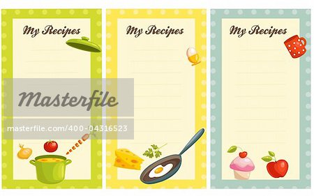 set of old fashioned recipe card , vector illustration    set of old fashioned recipe card , vector illustration