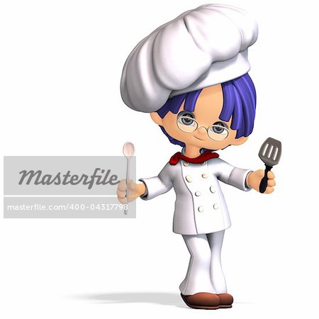 cute and funny cartoon cook. 3D rendering with clipping path and shadow over white