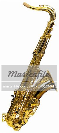 Golden saxophone isolated on white background with clipping path