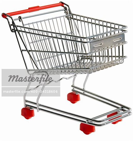 One shopping trolley isolated with clipping path