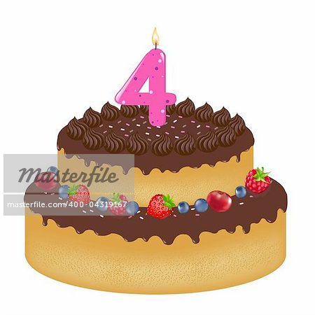 Birthday Cake With Candle And Berry, Isolated On White Background, Vector Illustration