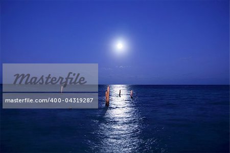 caribbean moon night sea with reflection scenic