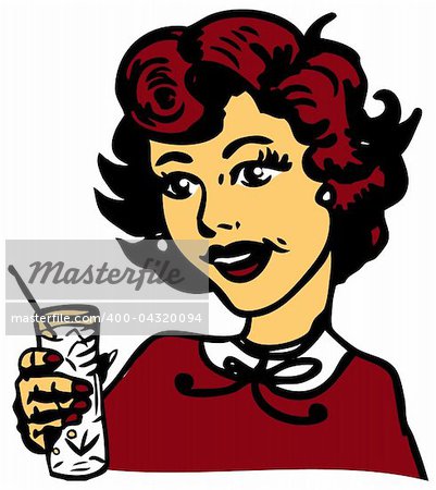 Retro Woman With Cocktail Glass with ice