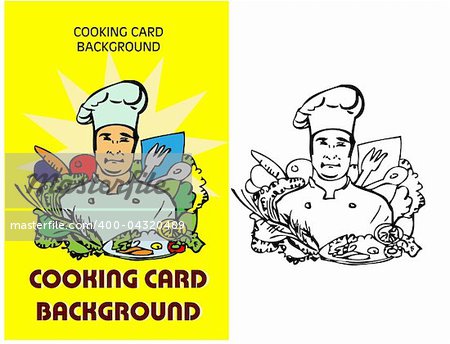 chef icon, cooking fake paper card, background