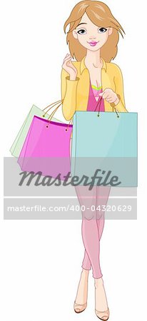 Illustration of Beautiful Girl with shopping bags