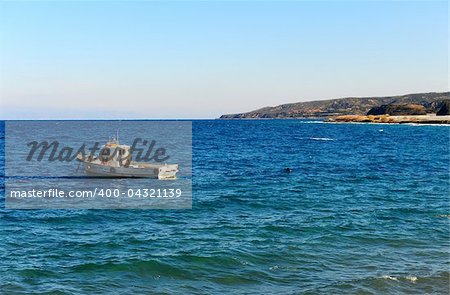 Seascape Greek Island of Rhodes With Anchored Ship