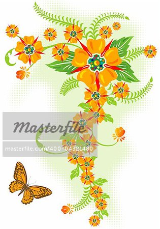 Decorative Floral border with butterfly, vector illustration