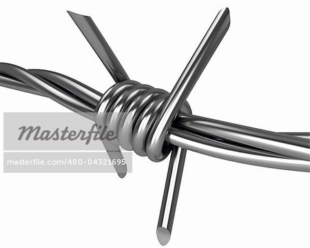 Barbed wire spike closeup isolated on white background