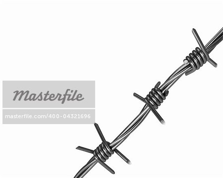 Barbed wire, corner version, isolated on white background