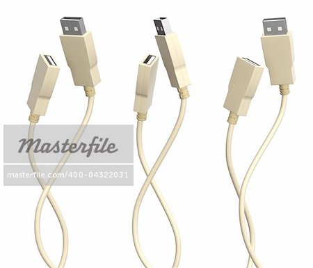 Collection - two USB cables. Isolated over white