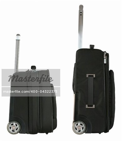 Black travel bag from side view