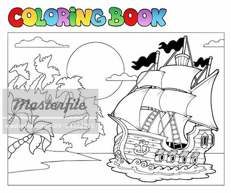 Coloring book with pirate scene 2 - vector illustration.