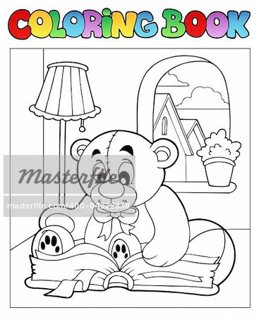 Coloring book with teddy bear 2 - vector illustration.
