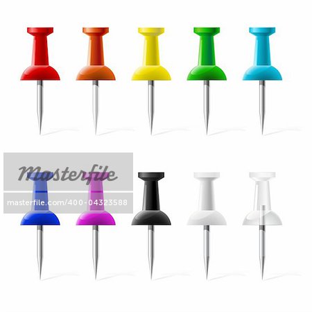 Colored push pins illustration isolated on a white