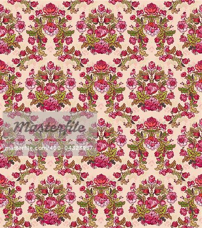 Seamless Damask floral background pattern with flowers. Vector illustration.